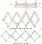 Homode Accordian Wall Hanger, Expandable Coat Rack Wall Mounted, Accordion Style Wood Hat Rack with 13 Peg Hooks for Hanging Coats, Hats, Mugs, Bags, Purses, Necklaces, Rustic White
