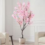 7.2ft Artificial Cherry Blossom Tree for Indoor Decor,Nearly Nature Pink Silk Flowers Fake Tree Tall,Realistic Faux Cherry Plant Wishing Tree Outdoor Front Door Handmade for Office Living Room Decor