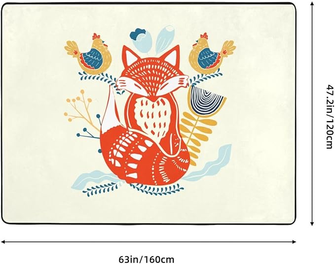 Scandinavian Folk Art with Foxes Area Rug 63x48in Rugs for Living Room Bedroom Rug Washable Large Rug Indoor Decorative Carpet Yoga Floor Mat