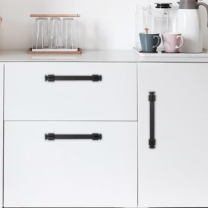 10 Pack 5 inch(128mm) Matte Black Kitchen Cabinet Handles Knurled Cabinet Pulls Black Drawer Pulls Kitchen Cabinet Hardware
