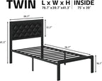 Twin Bed Frame with Headboard PU Leather Upholstered Bed Frame Platform,All Metal Slats Support Platform Bed Frame with Storage Space,Easy Assembly,Noise Free,No Box Spring Needed,Black