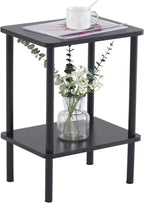 Apicizon 2 Tier End Table, Small Side Table with Solid Wood Legs, Boho Bedside Table with Storage Shelf, Nightstand for Small Spaces, Bedroom, Living Room, Entryway, Farmhouse, Easy Assembly, Black