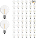 Meconard G40 Led Replacement Light Bulbs, 1.57 Inch 1 Watt Shatterproof LED Globe Bulbs for Indoor Outdoor String Lights, E12 or C7 Candelabra Screw Base Sockets, Warm White, 50 Pack