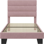 SHA CERLIN Twin Platform Bed Frame with Velvet Upholstered Headboard, Mattress Foundation with Strong Wooden Slats Support, No Box Spring Needed, Pink