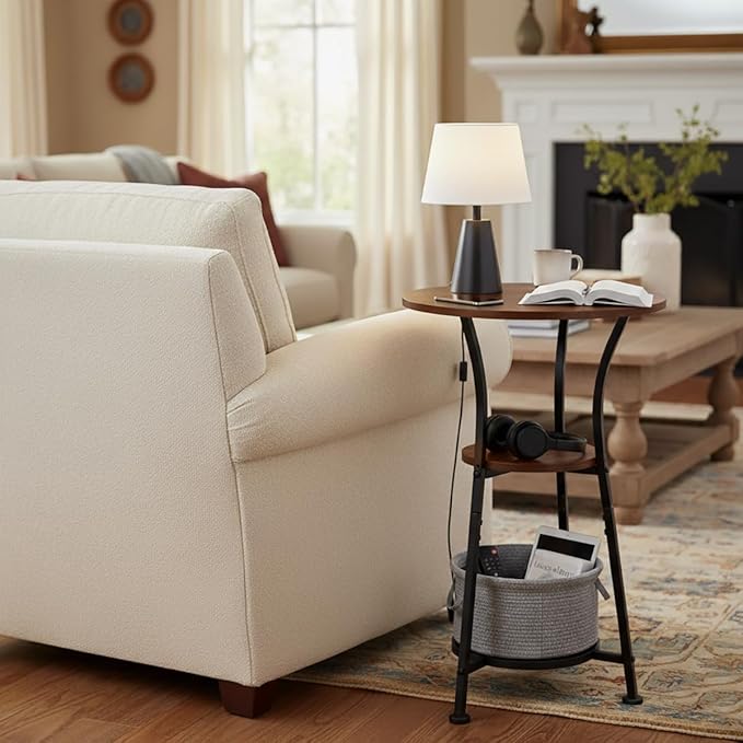 Dulcii Small Round End Table for Narrow and Small Space, 3-Tier Round Accent Couch Beside Table, Modern Side Table Corner Sofa Table Nightstand for Living Room Bedroom
