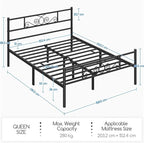 Yaheetech Queen Bed Frames Metal Platform Bed with Headboard&Footboard for Bedrooms/No Box Spring Needed/Easy Assembly/Underbed Space: 12.6’’/Black Queen Bed
