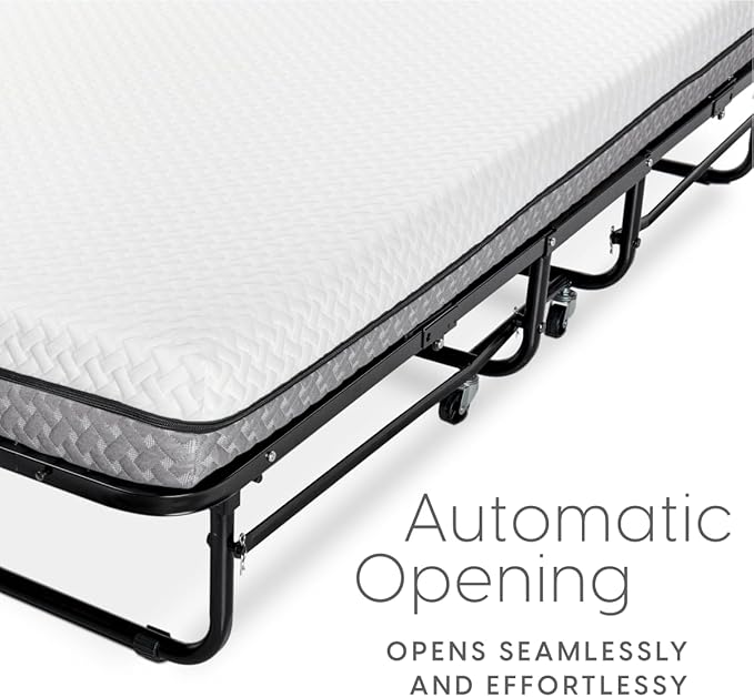 Milliard Deluxe Diplomat Folding Bed with Mattress for Adults, Twin Size, Portable Foldable Bed with Luxurious Memory Foam Mattress & Super Strong Frame, 75” x 38", Fold Up, Roll Away, & Hideaway