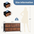 DUMOS Dresser for Bedroom, 5 Storage Drawers, Wide Fabric Closet Chests Organizer Tower Furniture with Wooden Top Metal Frame for Clothes, Guest Room, Living Room, Hallway, Entryway