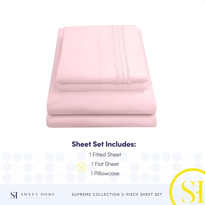 Twin XL Sheets - Breathable Luxury Sheets with Full Elastic & Secure Corner Straps Built In - 1800 Supreme Collection Extra Soft Deep Pocket Bedding Set, Sheet Set, Twin XL, Pale Pink