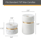 Cork & Mill Taper Candle Holders for Candlesticks, Set of 2 Handcrafted White Marble and Gold Brass Candle Stick Holders, Modern Centerpiece for Dining Table Decor or Mantle