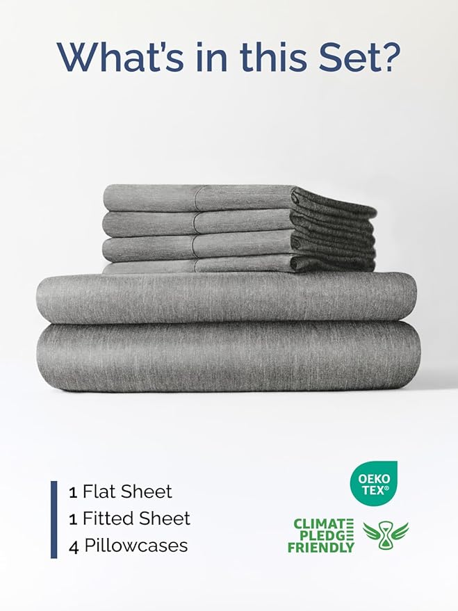 Extra Deep Queen Sheet Set - 6 Piece Breathable and Cooling Sheets - Hotel Luxury Bed Sheets Set - Easy Fit - Soft, Wrinkle Free and Comfy Sheets Set - Heathered Grey Sheet Set with Extra Deep Pockets
