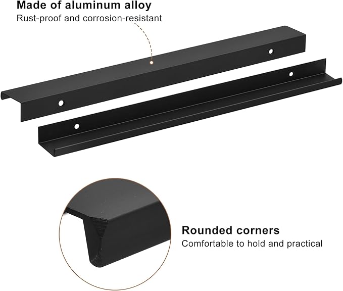 uxcell Cabinet Finger Edge Pull, 5pcs 300mm / 11.81" Aluminum Alloy Back Mount Hidden Cabinet Pulls Concealed Handle for Home Kitchen Drawer Cabinet, Black