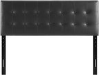 Modway Emily Tufted Button Faux Leather Upholstered Queen Headboard in Black