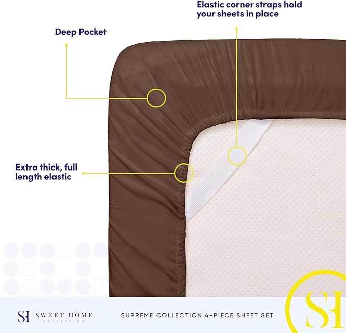 Full Size Sheet Sets - Breathable Luxury Sheets with Full Elastic & Secure Corner Straps Built In - 1800 Supreme Collection Extra Soft Deep Pocket Bedding Set, Sheet Set, Full, Brown