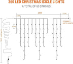 Brizled Color Changing Icicle Lights, 29ft 360 LED Christmas Icicle Lights with Remote, 11 Modes Cool White & Multicolor Xmas Lights for Xmas Wedding Home