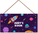 Personalized Sign Universe Rocket Sign Outer Space theme Art Décor For Kids Room Custom Name Door Wall Decor, Floral Nursery Art Girls Room Boys Bedroom