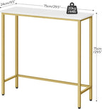 HOOBRO Narrow Console Table, 29.5" Small Entryway Table, Thin Sofa Table, Side Table, Display Table, for Hallway, Bedroom, Living Room, Foyer, White and Gold DW75XG01