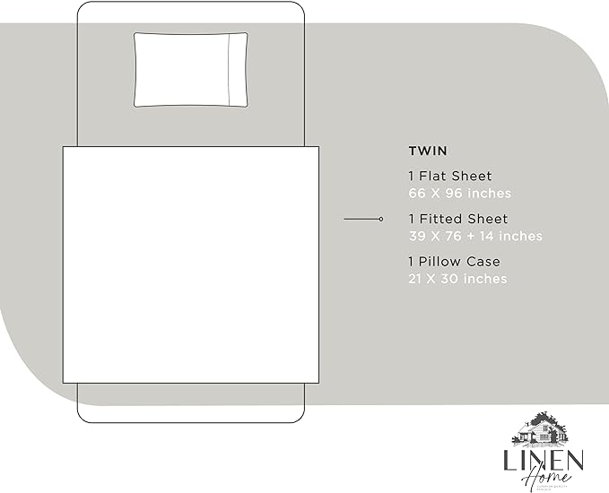 Linen Home 100% Cotton Percale Sheets Twin Size, White, Deep Pocket, 3 Pieces Set - 1 Flat, 1 Deep Pocket Fitted Sheet and 1 Pillowcase, Crisp Cool and Strong Bed Linen