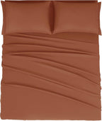 Mejoroom Queen Size Sheet Set - Hotel Luxury 1800 Bedding Sheets & Pillowcases - Deep Pocket Fitted Sheet, Soft, Breathable, Wrinkle & Fade Resistant - 4 Piece (Queen,Terracotta)