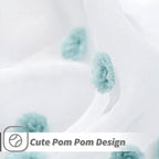 MYSKY HOME 108 Inch Long Large Pom Pom Sheer Curtains for Living Room - Aqua White, Light Filtering, Rod Pocket Window Panels - 38 x 108 inch, 2 Pieces
