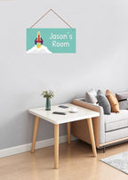 Personalized Rocket Sign For Boys Bedroom Aerospace Themed For Kids Room Door Decor,Custom Name Blue Sky Wall Decor Decorative Plate for Nursery Girls Room