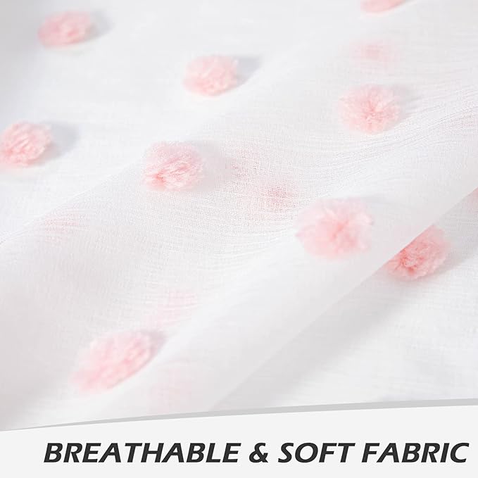 MYSKY HOME Living Room Curtains for Window 120 Inch Length Long Pink Pom Pom Curtains for Bedroom Set of 2 White Sheer Curtains Blush Farmhouse Rod Pocket Parties Backdrops 52" x 120"