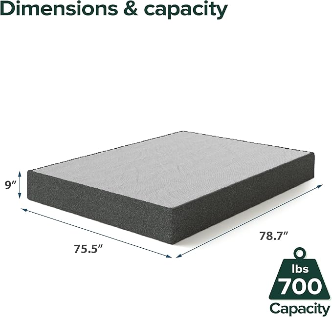 ZINUS 9 Inch WonderBox(TM) Smart Box Spring, Quick Assembly Mattress Foundation, Durable Metal Frame, King, Grey