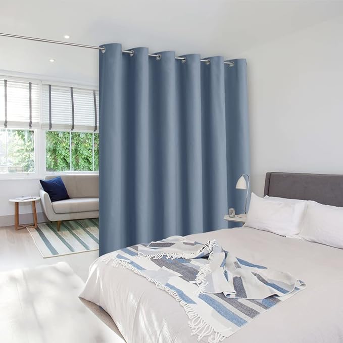 NICETOWN Room Divider Curtain Screen Partition, Vertical Blind for Sling Door, Blackout Window Curtain, Privacy Blind for Patio, Extra Wide Drape (Stone Blue, Single Panel, 10ft Wide x 9ft Long)