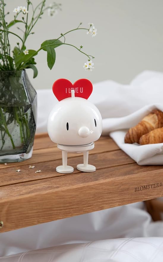 Hoptimist Love Bumble, Home Decor Ornament - Scandinavian Design, Plastic W/Metal Spring, Medium - Creates Cheerful Movement- (White)