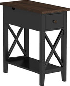 ChooChoo Rustic End Table with Drawer, Accent Small Side Table Nightstand for Living Room, Bedroom, and Small Spaces - Black & Brown