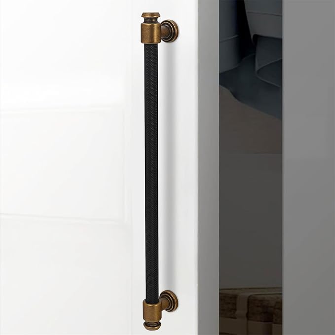 6 Pack 10 inch(254mm) Black and Antique Brass Kitchen Cabinet Handles Knurled Cabinet Pulls Black Drawer Pulls Kitchen Cabinet Hardware