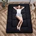 MAXYOYO Japanese Floor Mattress Futon Mattress, 4" Thicken Tatami Mat Sleeping Pad Foldable Roll Up Mat Boys Girls Dormitory Pad Kids Floor Lounger Pillow Bed, Black, Queen