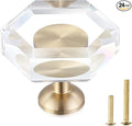 24-Pack Brass Base Crystal Drawer Knobs,Glass Crystal Gold Cabinet Knobs,1-5/16-Inch Hexagon,Kitchen Hardware Pulls, Modern Bathroom Hardware knob