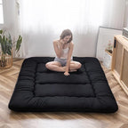 MAXYOYO Japanese Floor Mattress Futon Mattress, 4" Thicken Tatami Mat Sleeping Pad Foldable Roll Up Mat Boys Girls Dormitory Pad Kids Floor Lounger Pillow Bed, Black, King