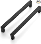 Ravinte 10 Pack Stainless Steel Kitchen Cabinet Handles Matte Black Square Bar Cabinet Pulls Kitchen Drawer Handles Sleek Dresser Drawer Pulls with 7-1/2 inch Hole Centers Flat Black Cabinet Hardware