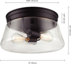 GLOBE Electric 44777 Aleyna 2-Light Outdoor Flush Mount Ceiling Light, Matte Black, Clear Glass Shade, Bulb Not Included