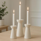 Honeydak Set of 3 Ceramic Taper Candle Holder Cream White Candlestick Holder Fluted Candle Stick Stand Boho Nordic Modern Decorative Table Centerpiece Wedding Home Dinner Party Housewarming Gift