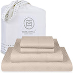 Threadmill Luxury Full Size Sheets for Full Size Mattress | 800 Thread Count Cotton Sheets | Jacquard Celine Light Beige | Better Than Egyptian Cotton| 4 Pc Bed Sheets | with Elasticized Deep Pocket
