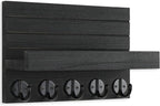 Key Holder for Wall, Decorative Key and Mail Holder with Shelf Has Large Hooks for Bags, Coats, Umbrella – Paulownia Wood Key Hanger with Mounting Hardware (9.8”W x 6.7”H x 4.2”D)