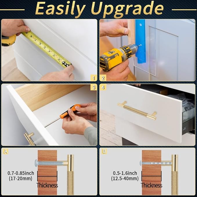 Knurled Cabinet Pulls 12 Pack, 16 Inch Long Cabinet Handles Metal Door Pulls, Kitchen Drawer Pull Knurled Dresser Handles - 10" Hole to Hole, Golden