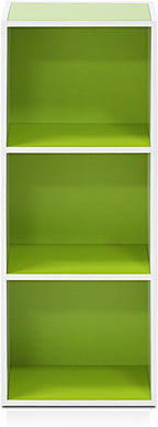 Furinno LUDER Book Shelf, 3-Cube Bookshelf, Bookcase, 9.3" x 12" x 31.5", for Living Room, Bedroom, Home Office, White/Green