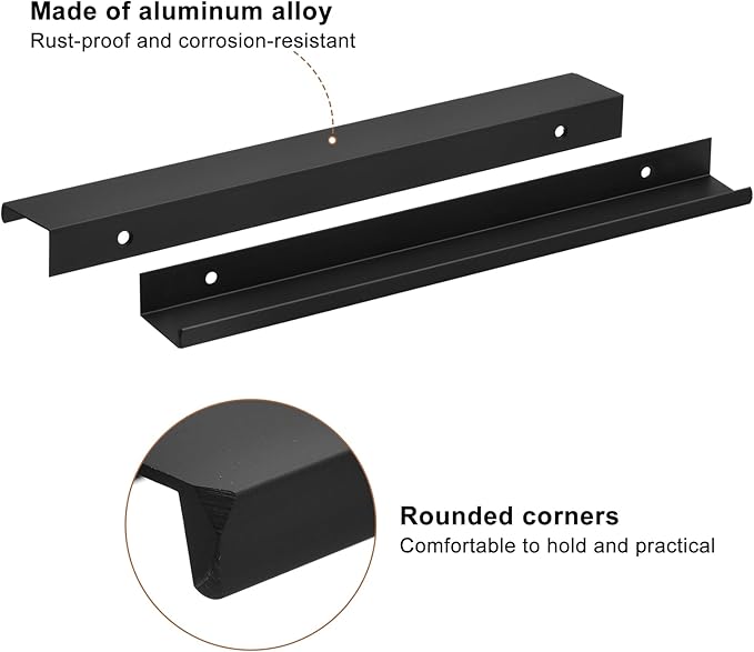 uxcell Cabinet Finger Edge Pull, 8pcs 250mm / 9.84" Aluminum Alloy Back Mount Hidden Cabinet Pulls Concealed Handle for Home Kitchen Drawer Cabinet, Black