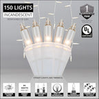 Kringle Traditions 8.5 ft 150 Clear Icicle Lights - White Wire, Indoor/Outdoor Christmas Icicle Lights