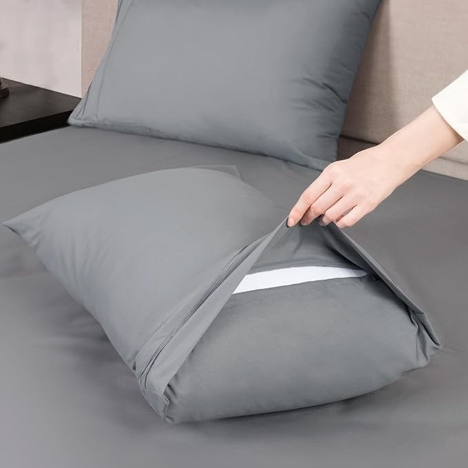 Mejoroom Queen Size Sheet Set - Hotel Luxury 1800 Bedding Sheets & Pillowcases - Deep Pocket Fitted Sheet, Soft, Breathable, Wrinkle & Fade Resistant - 4 Piece (Queen,Gray)