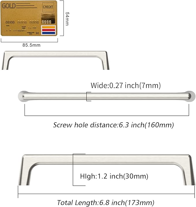 Amerdeco 10 Pack Brushed Satin Nickel Cabinet Pulls 6.3 Inch(160MM) Hole Centers Kitchen Cabinet Handles Hardware Kitchen Handles for Cabinets Cupboard Handles Drawer Pulls ZH0041