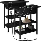 LIDYUK End Table with Charging Station, Set of 2 Flip Top Narrow Side Table for Small Spaces, Nightstands Set of 2 for Bedroom, End Tables Living Room with Storage Shelves, Black