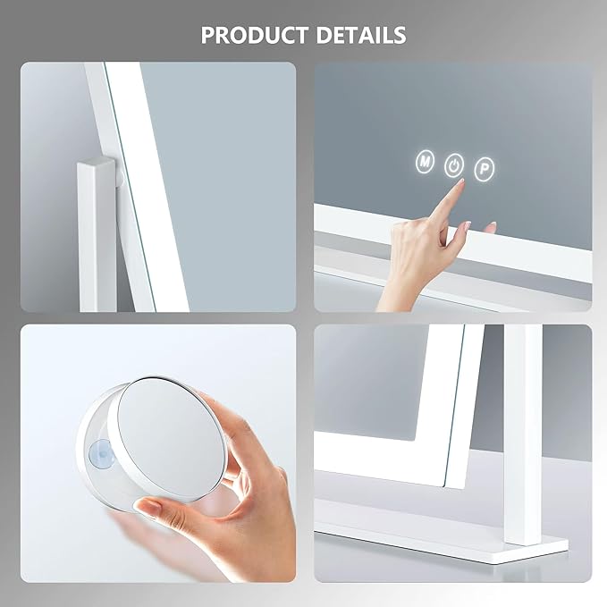 Makeup Vanity Mirror with Lights 17.2" Large LED Lighted Mirror, Hollywood Make Up Mirror with Lighting, Smart Touch,Detachable 5X Magnification 360° Rotation, (Gold,Gift Box)