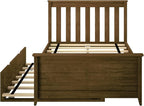 Max & Lily Twin Bed, Wood Bed Frame with Headboard for Kids with Trundle, Slatted, Walnut