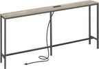 SUPERJARE 70 Inch Console Table with Outlet, Narrow Entryway Table for Living Room, Oak