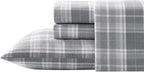 Laura Ashley - Flannel Sheets Twin Size, Anti-Pilling & Wrinkle Resistant Cotton, Touchably Soft for All-Season Comfort - Bed Sheets with Matching Pillowcases & Fitted Sheet (Mulholland Plaid Grey)